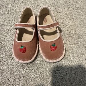 Zara Kids Rose Pink Mary Jane Shoes with Strawberry Embroidery